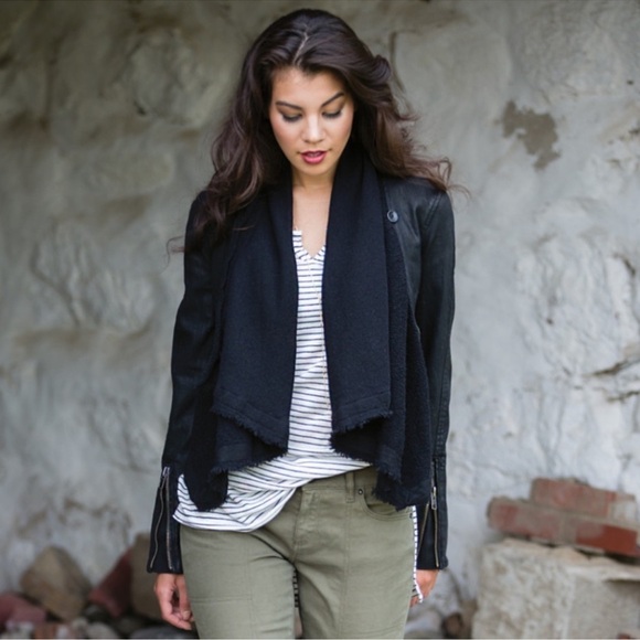 Free People Coated Denim Drape Front Moto Jacket Black Waterfall Collar XS 0 - Picture 9 of 14